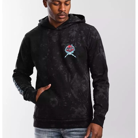 SULLEN Ghost Badge Hooded Sweatshirt Black Dark Grey Crystal Hoodie XL - Picture 2 of 9